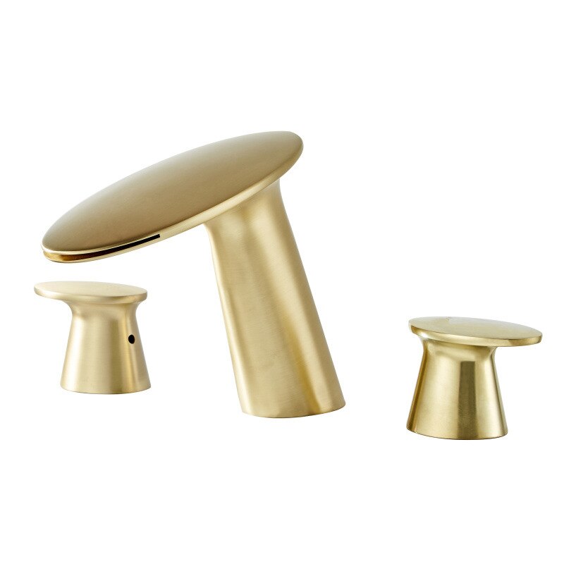 Basin Mixer Waterfll Faucet Bathroom Sink Faucets Brushed Gold Brass 3 Holes Double Handle