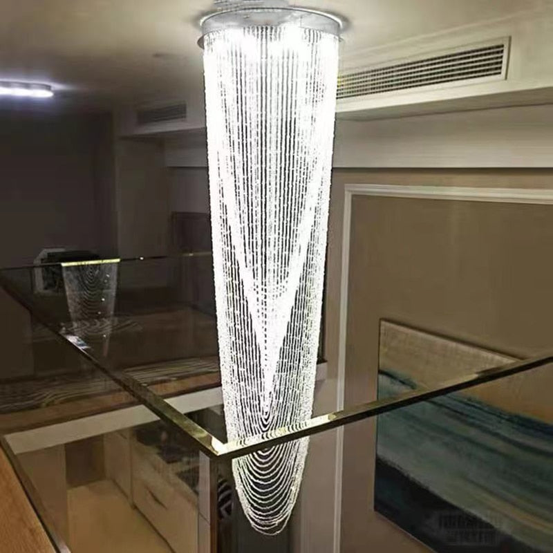 Rotary Crystal Staircase Chandelier Loft Decorative Lighting Long Tassel Crystal Chain Led Living