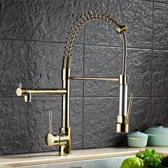 Pull Down Spring Kitchen Faucets Rose Gold Hot Cold Sink Mixer Tap Deck Mounted Brass Black Faucet