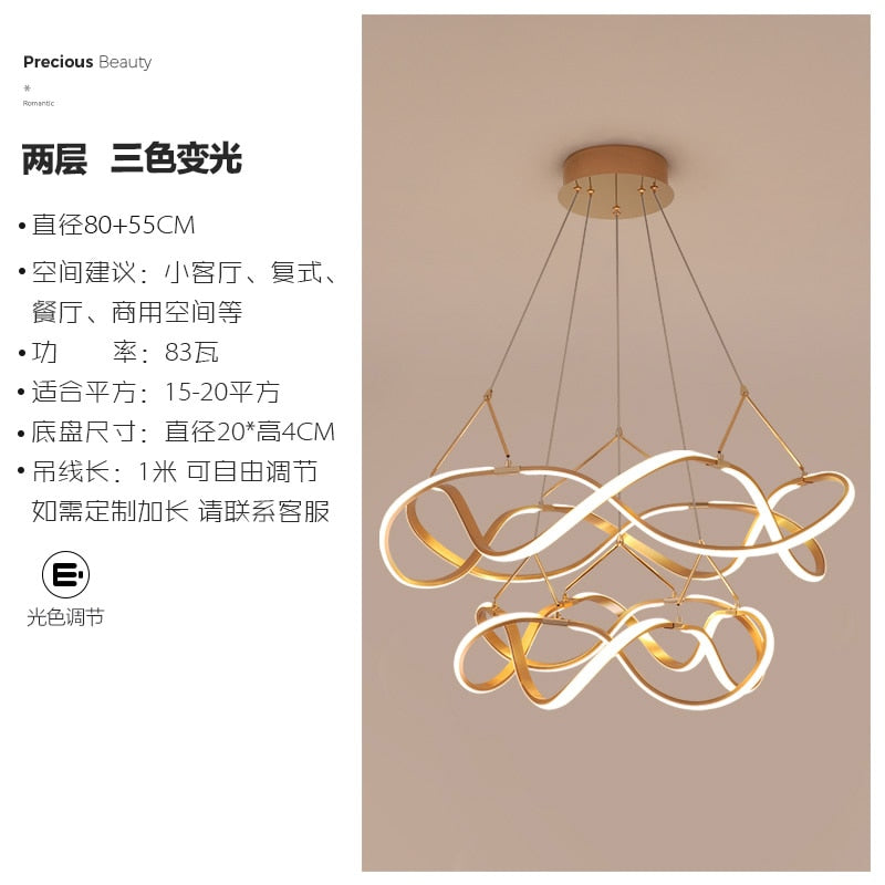 Nordic Luxury Gold Lustre Ring Led Decorative Pendant Lights Modern Simple Hanging Lamp Living Room