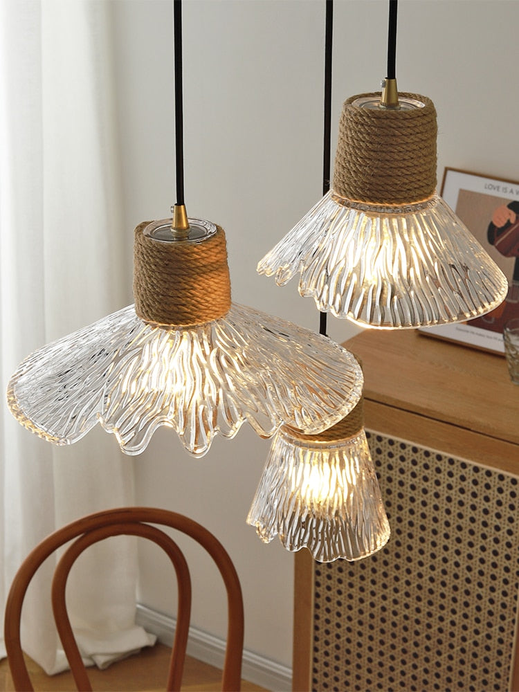 Designer Industrial Glass Hemp Rope Pendant Lights Led E27 Individual Hanging Lamp Loft Decor