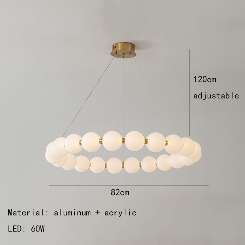 Luxury Copper Led Chandeliers White Acrylic Ball Parlor Hall Hanging Lamp Dining Room Bedroom