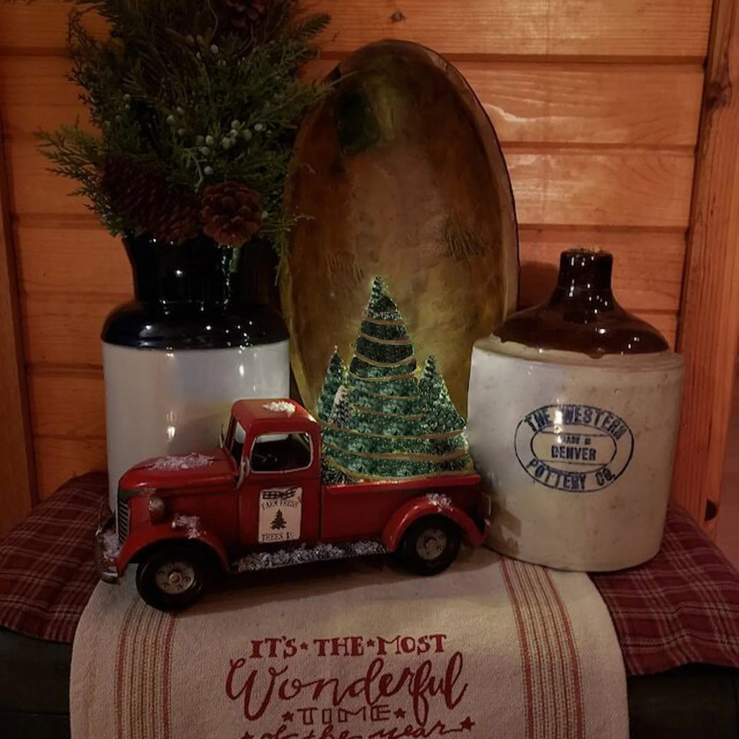 Vintage Resin Classic Pickup Red Truck W/Tree Farms House Rustic Decor Christmas Adornos De Navidad