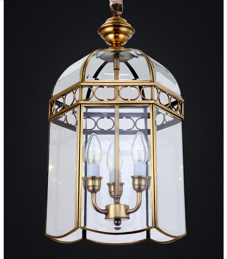 Modern Copper Pendant Lights D26Cm Brass Lamp 3Lights Vintage 100% Glass Ac110V/260V Shade Light