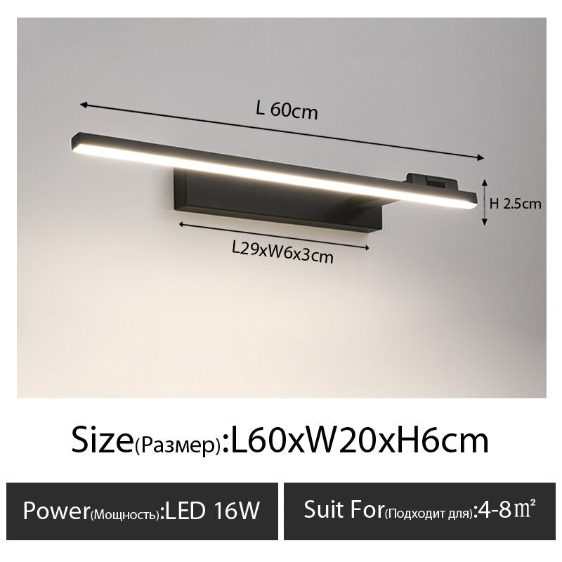 Modern Led Wall Light Ac90 - 260V Mounted Bathroom Mirror Bedroom Cabinet Dresser Left Black L60Cm