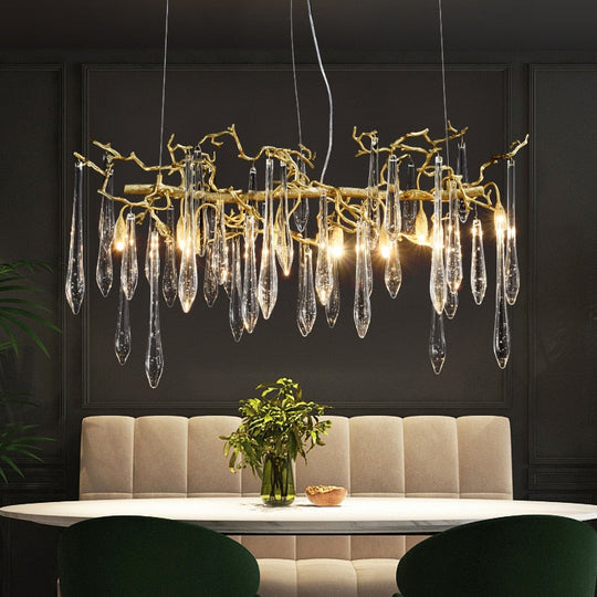 Creative Tree Branch Lamp Long Copper Chandelier For Dining Room Restaurant Crystal Kitchen Island