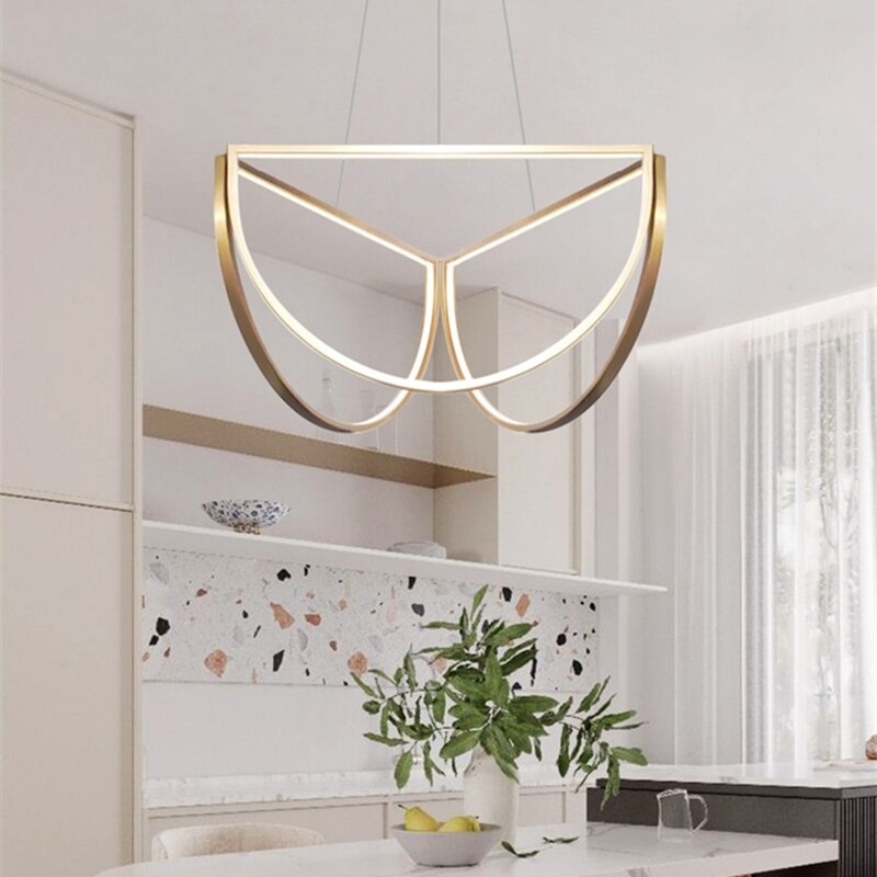 Nordic Led Stainless Steel Chandelier For Living Dining Room Bedroom Hotel Half Circle Pendant Lamp