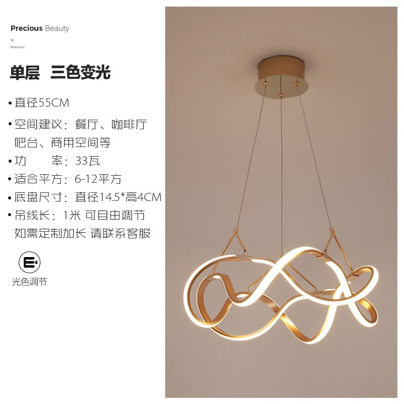 Nordic Luxury Gold Lustre Ring Led Decorative Pendant Lights Modern Simple Hanging Lamp Living Room