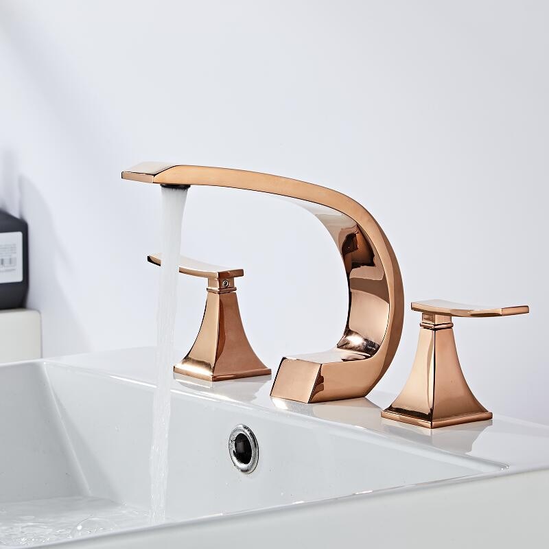 Bathroom Faucet Rose Gold Widespread Basin Black Tap Luxury Mixer Hot And Cold Shower Room Sink