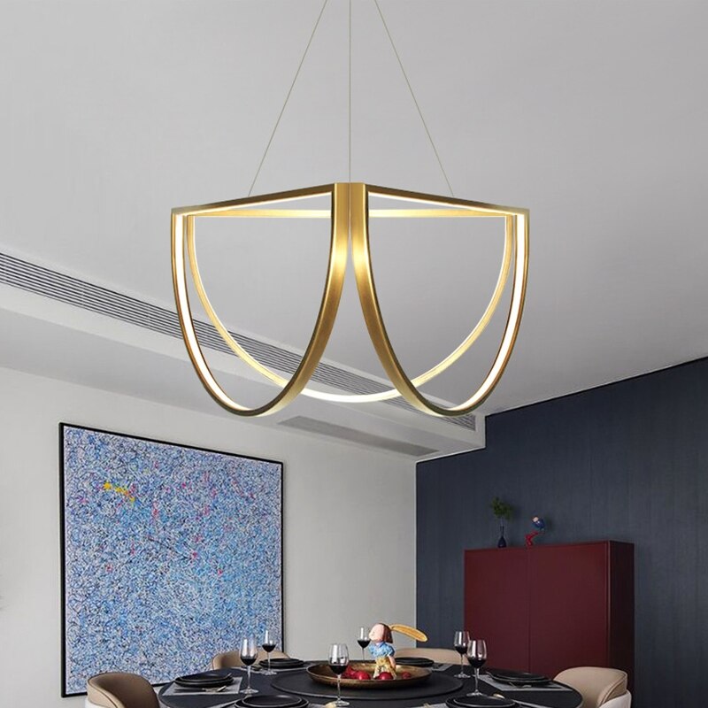 Nordic Led Stainless Steel Chandelier For Living Dining Room Bedroom Hotel Half Circle Pendant Lamp