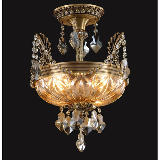 Art Deco Bronze Style Crystal Ceiling Light - Semi Flush Design For Living Room Home Decoration