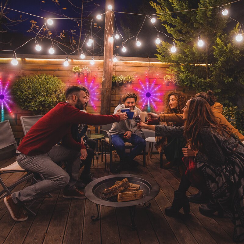 Solar Rgbic Fireworks Lights: Synced Color - Changing Decor For Gazebos Lights