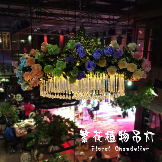 The New Rose Flower Pendant Light Theme Restaurant Hot Pot Atmosphere Sense Crystal Bar High - End