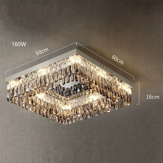 Luxury Square Crystal Led Ceiling Lights - Modern Dimmable Lamps For Elegant Living Room Decor &