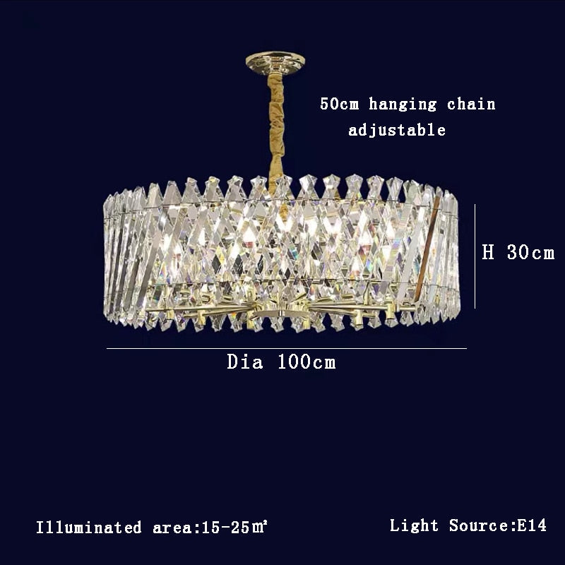 Nordic Luxury Gold Crystal Led Ceiling Lamp - Dimmable Chandelier For Home Decor & Dining Room Dia