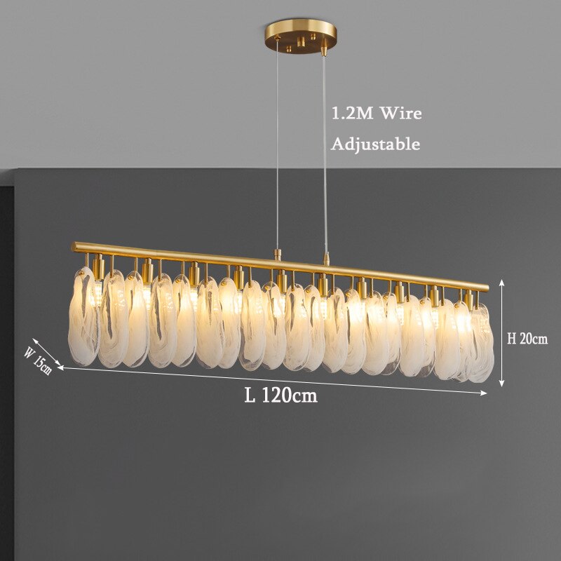 Luxury Chandelier For Dining Room Kitchen Island Rectangle Shell Glass Led Light Fixture Bar