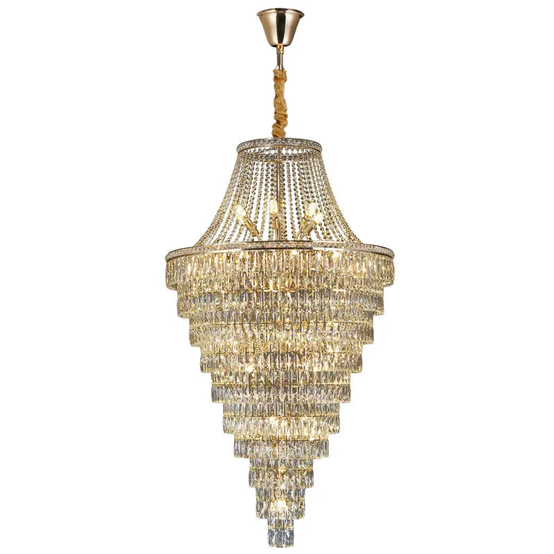 Superior Luxurious Iron Crystal Beaded Chandelier Hanging Light Large Indoor Round Decorative Hotel