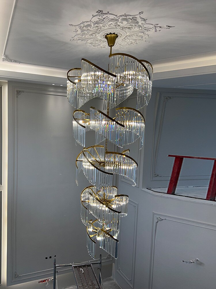 Luxury Crystal Chandeliers Lights Fixture American Modern Long Chandelier European Shining Spiral