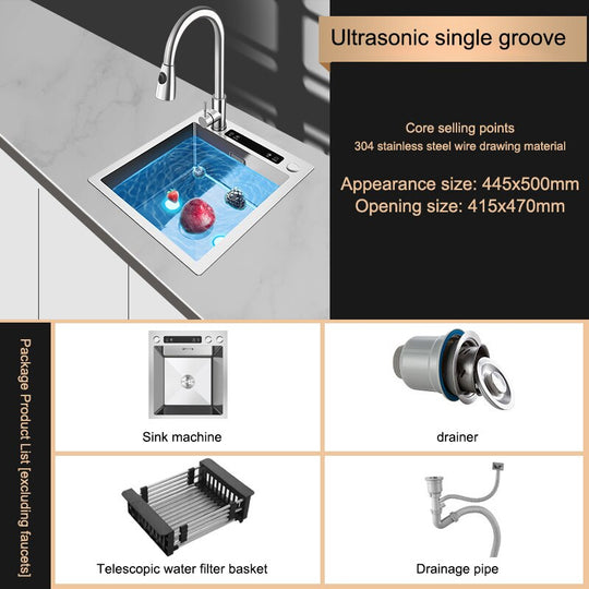 Kitchen Sink Stainless Steel Dishwashing Ultrasonic Dishwasher Multifunctional Intelligent Net