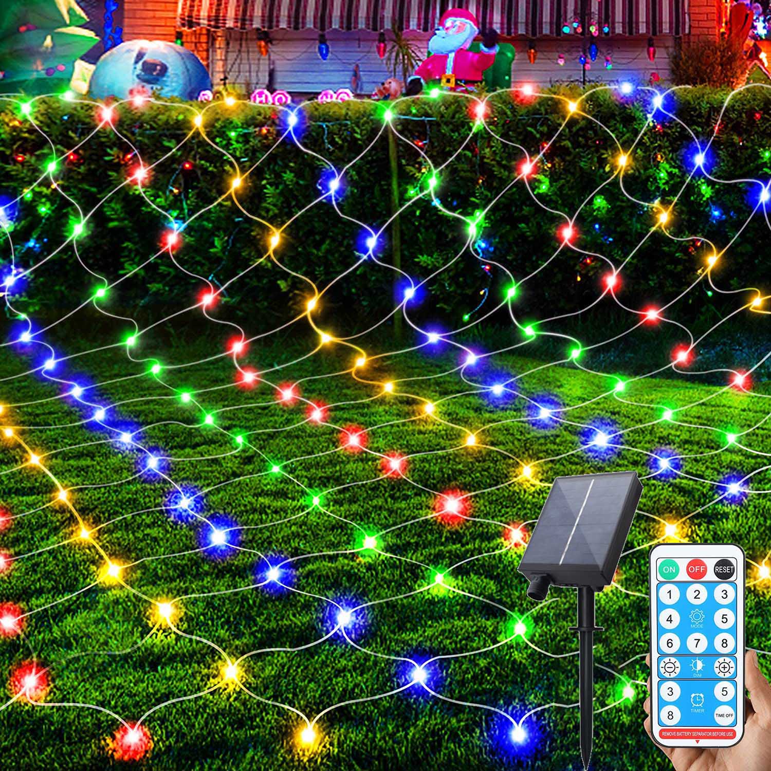 8 Modes Solar Power Led Net Curtain Light Mesh Fairy String Light Christmas New Year Decoration