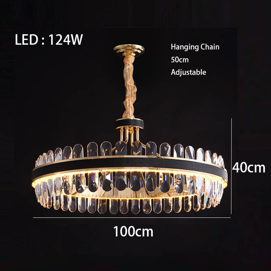 Crystal Dimmable Led Light Ceiling Chandeliers Black Leather Luxury Lustres Round Hanging Lamps