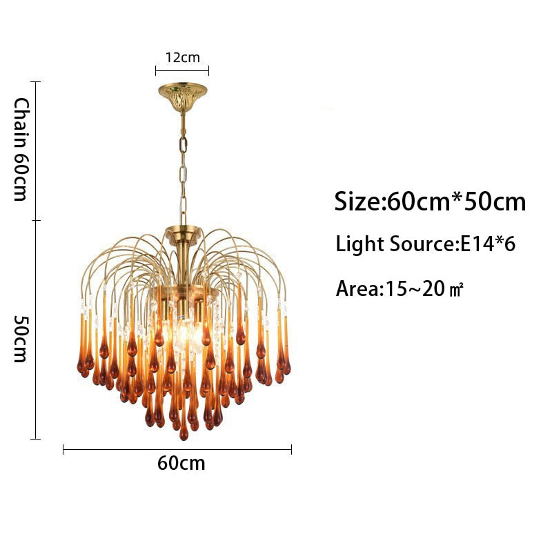 Eker - Retro Luxury Water Drop Pendant Chandeliers 60Cm / Amber Warm White Chandelier