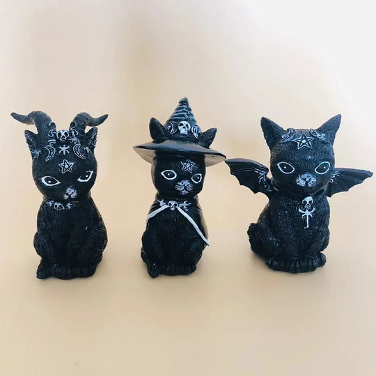 Garden Witch Cat Sculpture Gothic Kitten Decoration Halloween Magic Statue Resin Craft Ornament