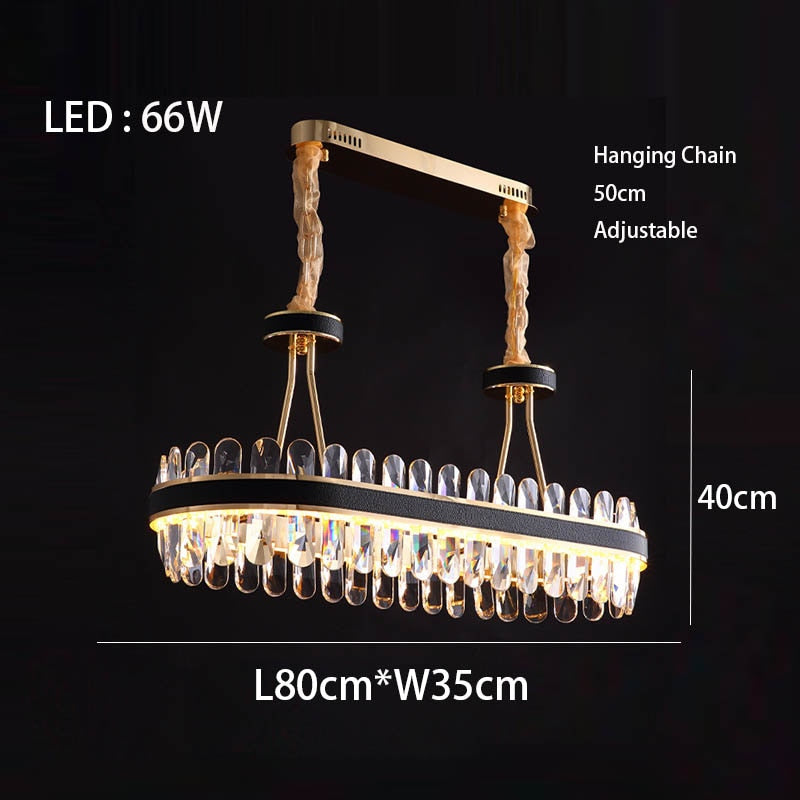 Crystal Dimmable Led Light Ceiling Chandeliers Black Leather Luxury Lustres Round Hanging Lamps