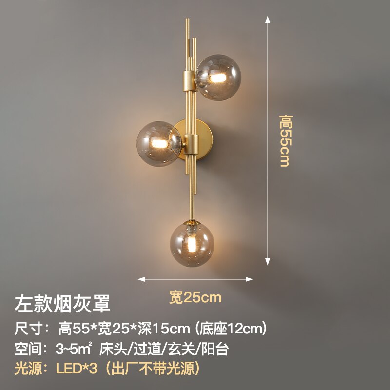 Luxury Modern Minimalist Glass Decorative Wall Lamp Gold Lustre Led Indoor Lighting Bedroom Bedside