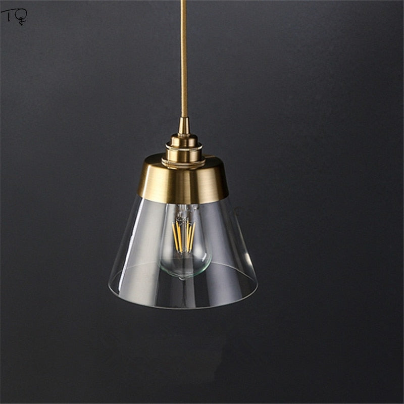 Nordic Individual Retro Vintage Copper Glass Pendant Lights Post - Modern Simple Kitchen Fixtures