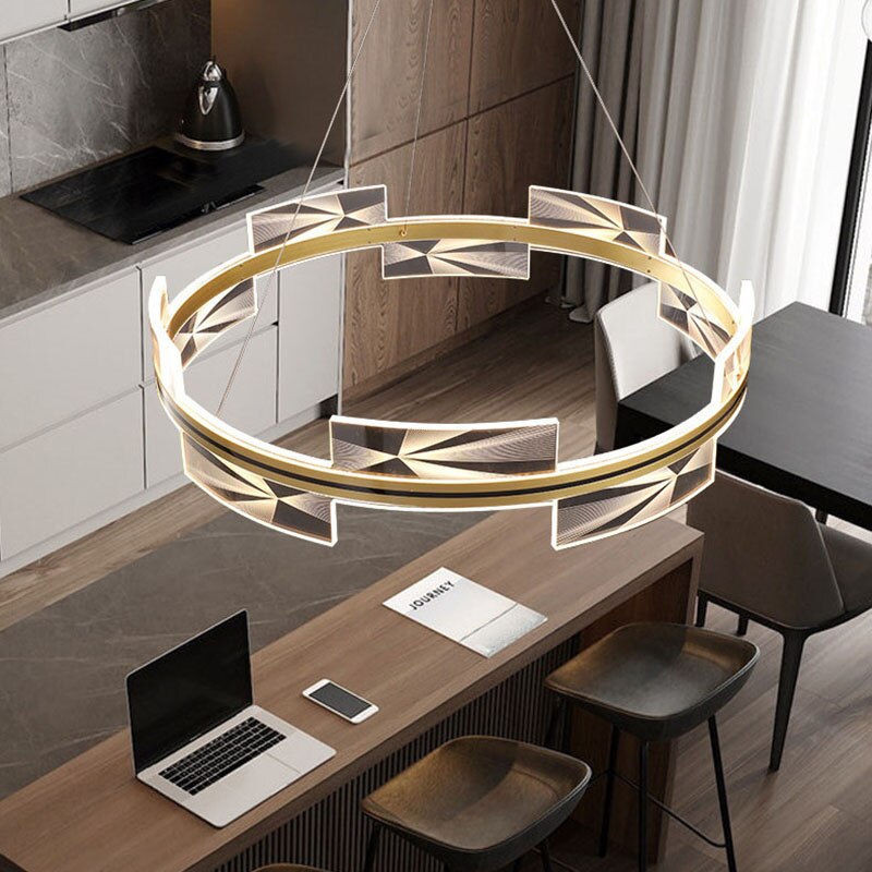 New Style Round Led Pendant Lights Art Pattern Living Room Restaurant Hang Lamp Remote Control