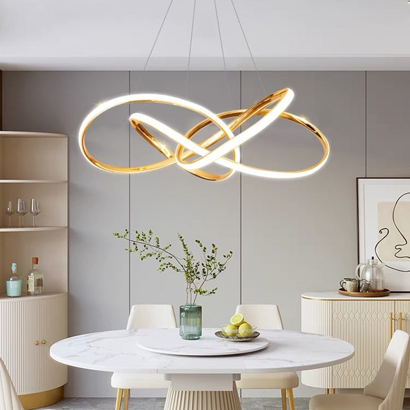 Modern Led Chandeliers Innovative Design Home Deco Living Room Geometric Line Lamp Dining Pendant