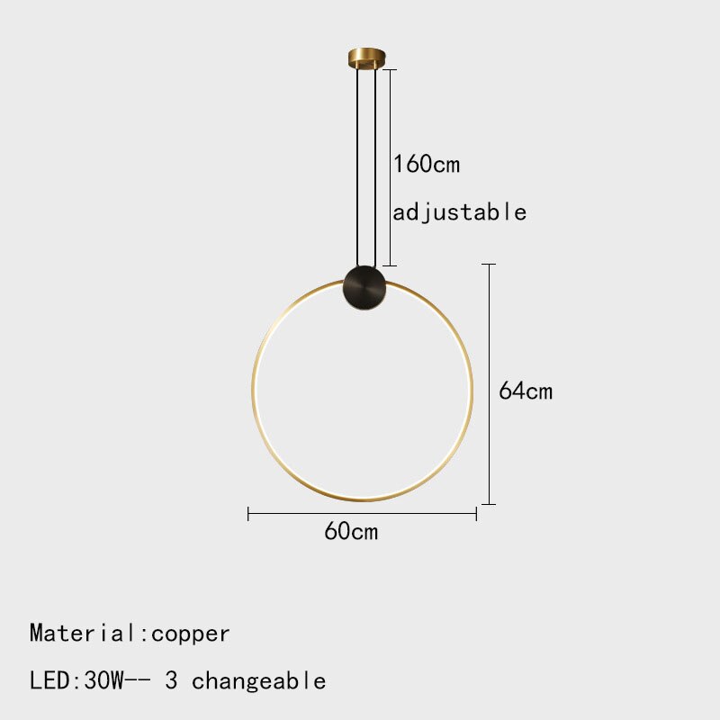 Minimalist Led Pendant Lights Copper Ring Bedsdie Foyer Aisle Lighting Fixtures Adjustable Wire