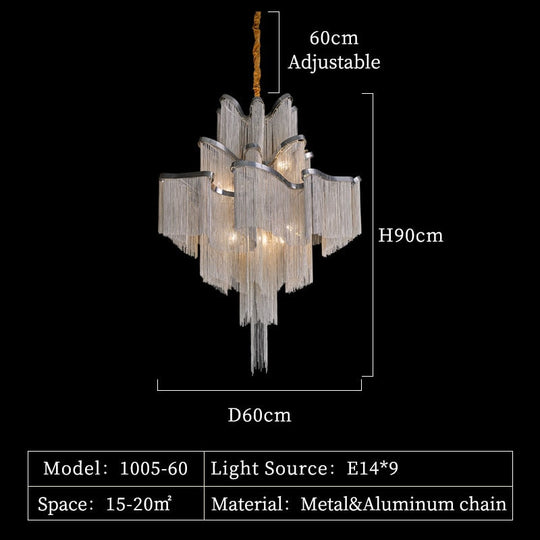 Liana - Modern Chandelier For Living Room Tassel Aluminum Chain Round Silver Lights Bedroom Hanging