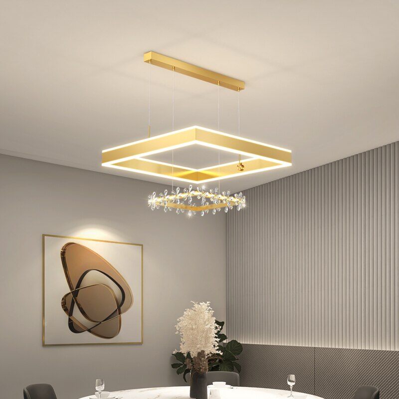 Modern Minimalist Square Frame Pendant Lights Home Room Creative Geometric Crystal Restaurant
