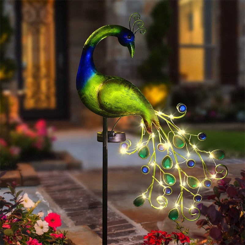 Solar Peacock Lights Outdoor Led Light Metal Statues Figurine Lawn Landscape For Yard Path Garden