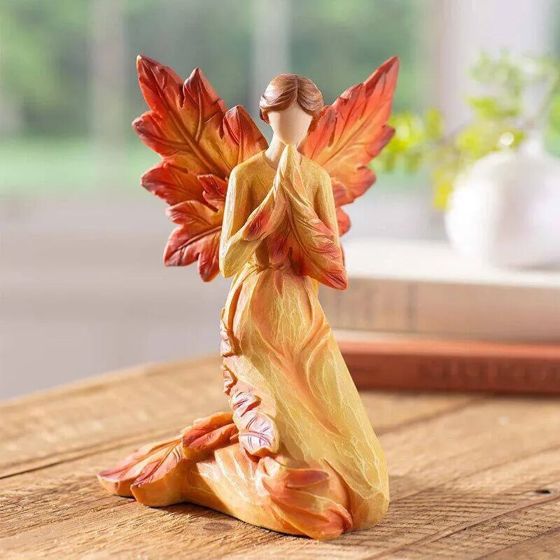 Autumn Maple Leaf Angel Wing Figurines Statue Desktop Ornaments Creative Resin Sculpture For Garden