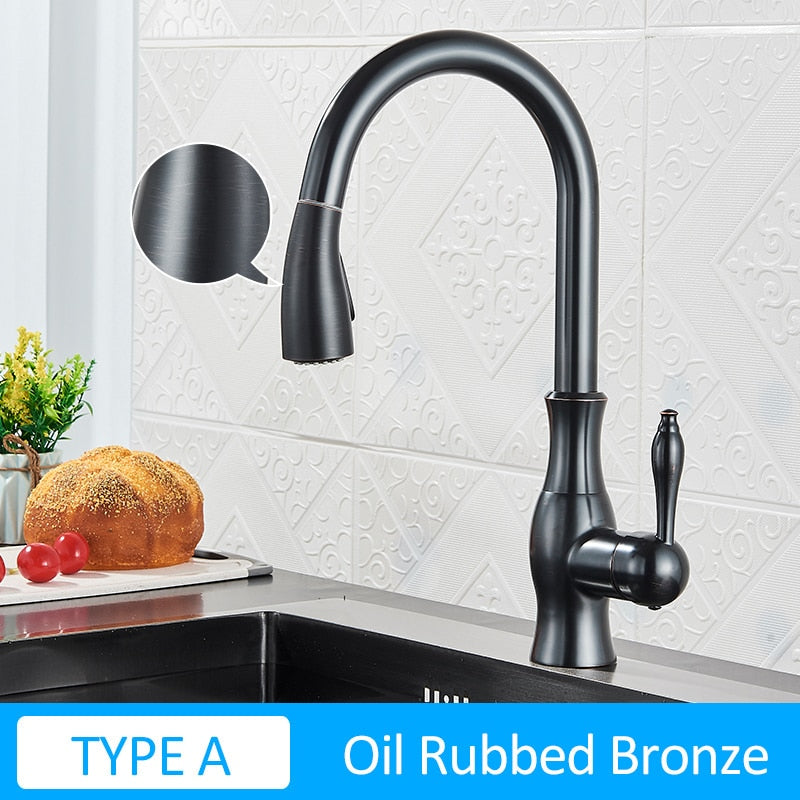 Black Kitchen Faucets Pull Out Sink Mixer Tap Single Lever Water Crane For 360 Rotation Type A -