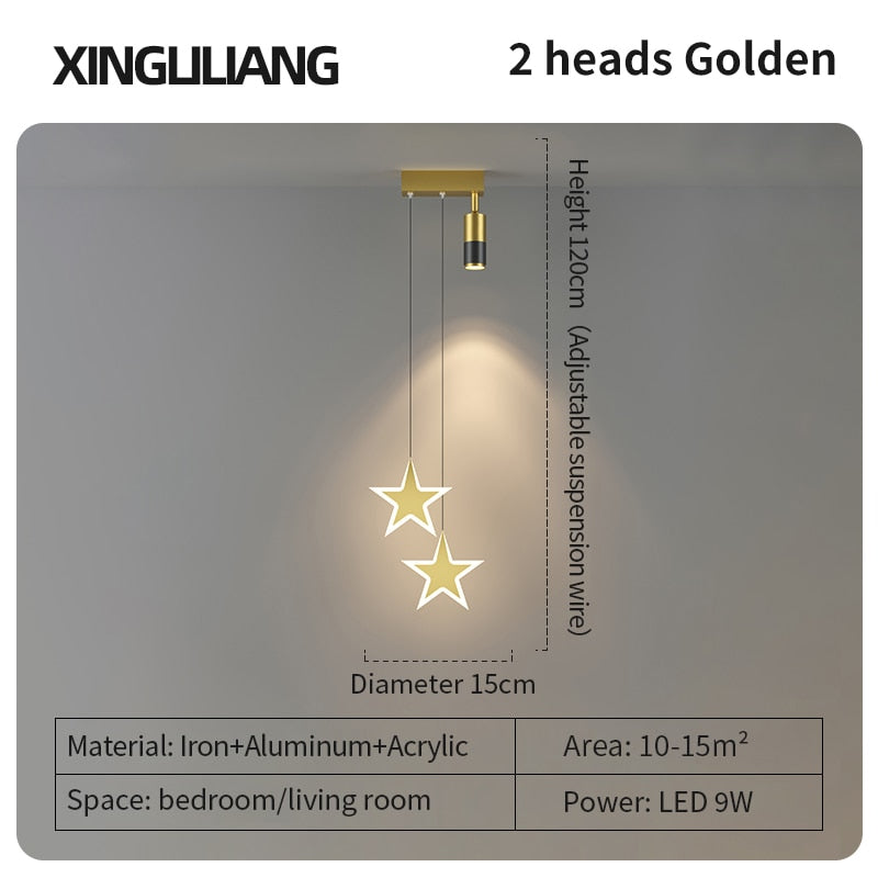 Bedside Chandelier Background Wall Home Decoration Bedroom Golden Pendant Light With Spotlight 2C