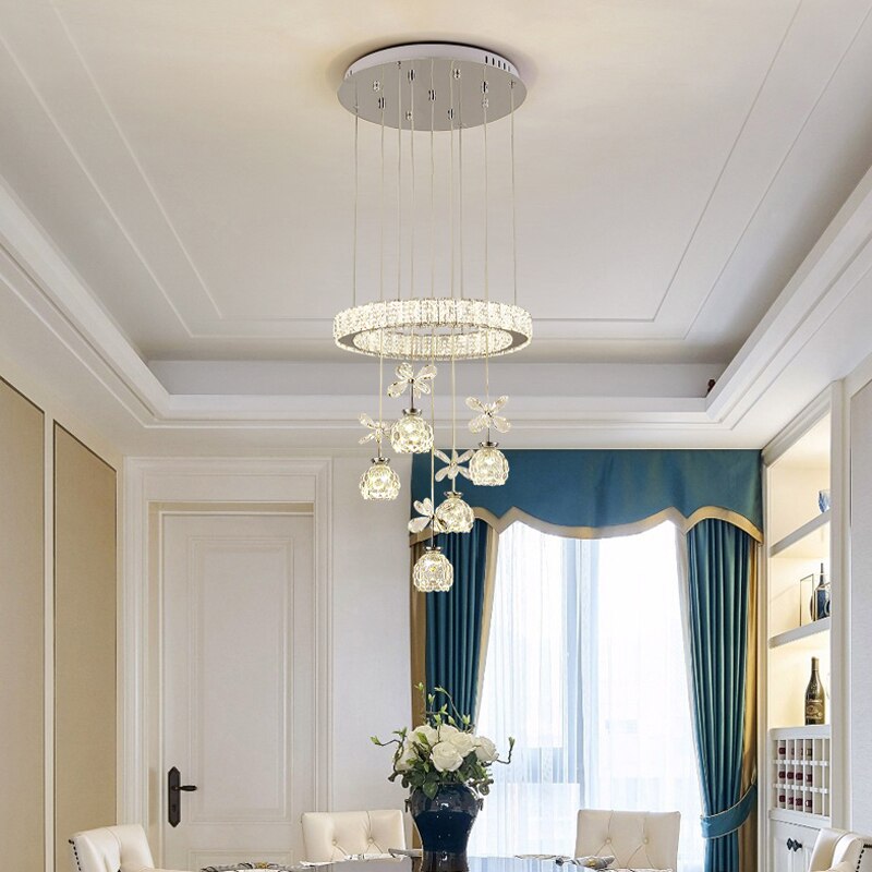 Post - Modern Led Chandelier Nordic Simple Light Luxury 3/5/7 Head Crystal Pendent Lamp Suitable