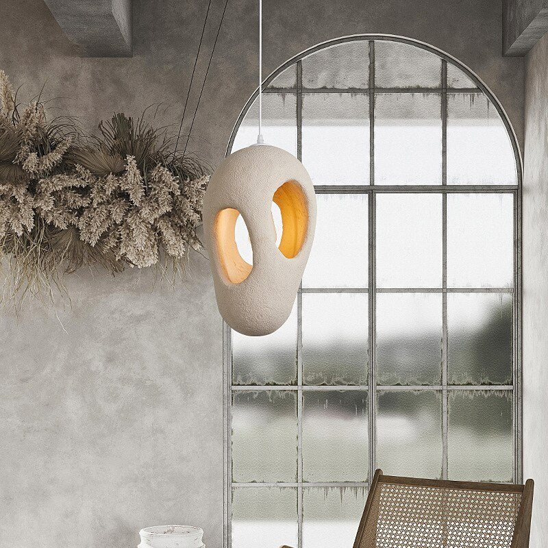 Japanese Wabi Sabi Beige Porous Shape Pendant Light Home Stay Bedroom Bedside Chandelier Nordic