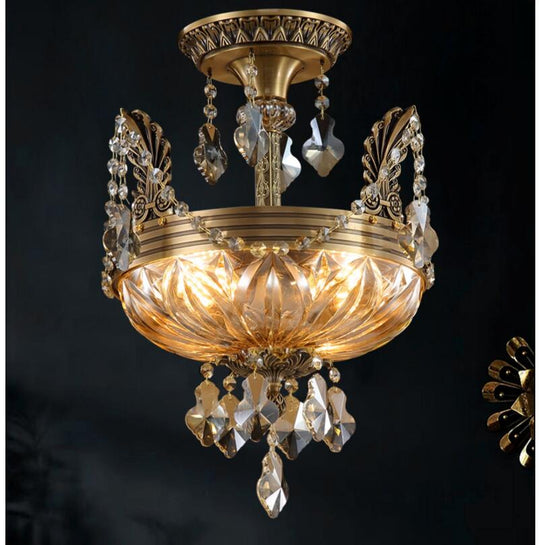 Art Deco Bronze Style Crystal Ceiling Light - Semi Flush Design For Living Room Home Decoration