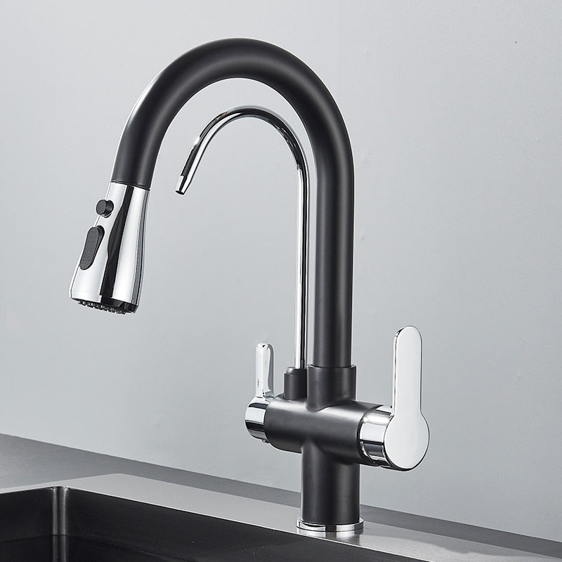 Matte Black Filtered Crane For Kitchen Pull Out Spray 360 Rotation Water Filter Tap Three Ways Sink