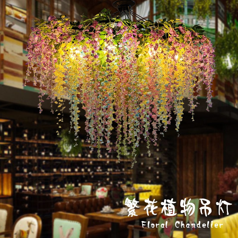 New Romantic Restaurant Tassel Green Plant Chandelier Hot Pot Small Fresh Decoration Pendant Light