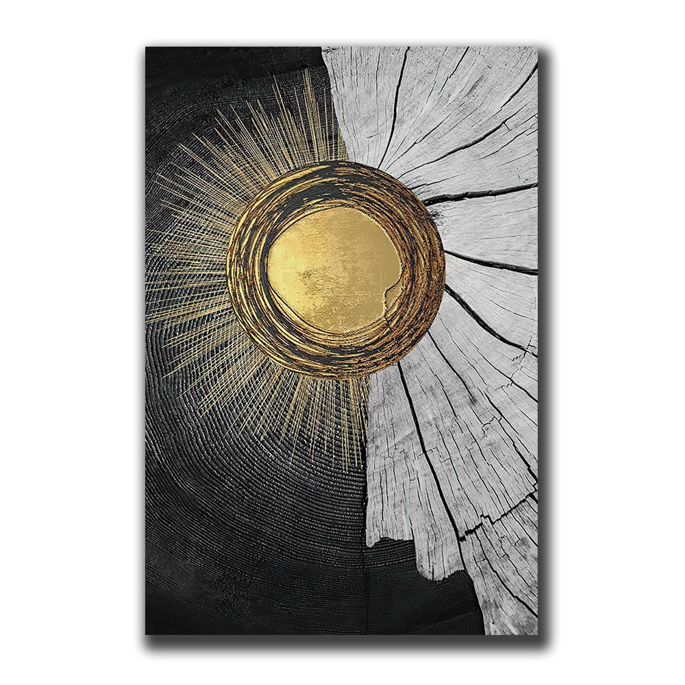 Golden Black Wood Texture Canvas Art - Modern Nordic Decor For Living Room