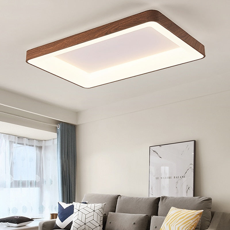 Led Ceiling Lamp For Living Room Bedroom Imitation Wood Grain Light Round Rectangle Square Decor