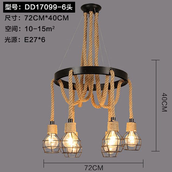 Vintage Retro Hemp Rope Industrial Pendant Light For Living Room Home Design Kitchen Fixtures