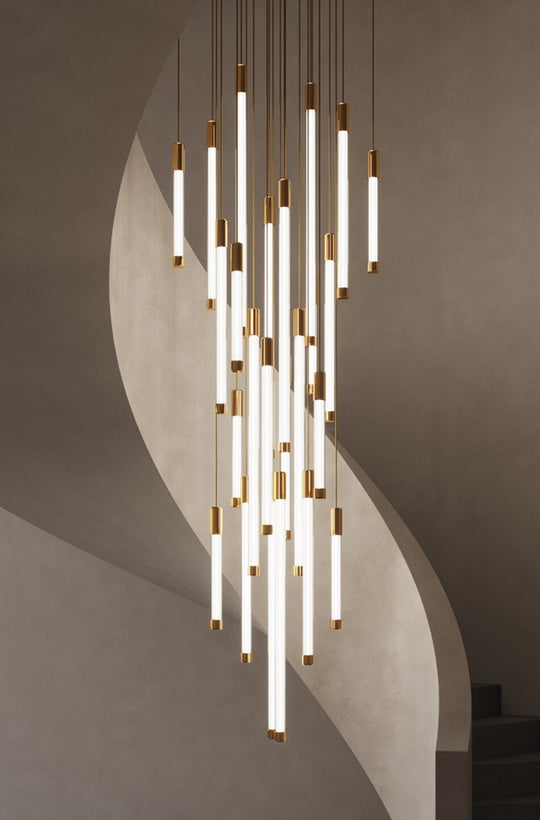 Luxury Design Long Led Chandelier For Staircase Modern Gold Living Room Lobby Hang Light Fixture