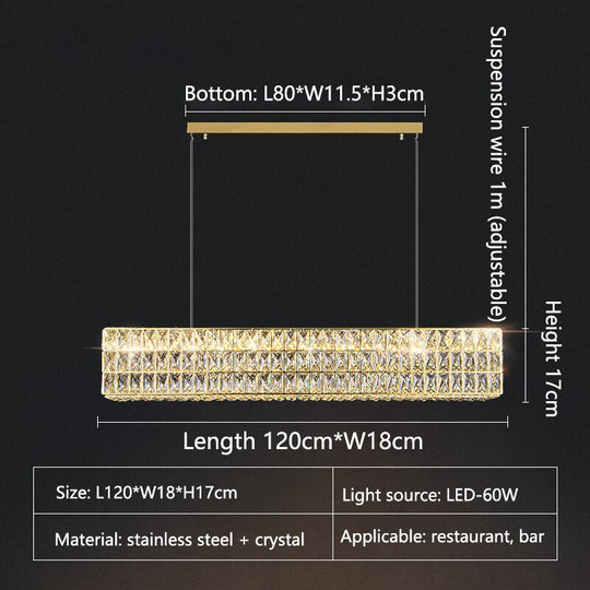 Modern Gold Led Long Crystal Chandelier Luxury Home Lamp Glossy Rectangle Living Room Dining