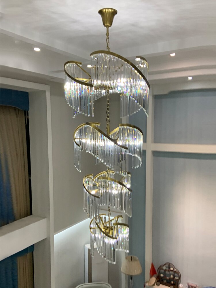 Luxury Crystal Chandeliers Lights Fixture American Modern Long Chandelier European Shining Spiral